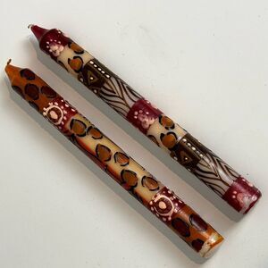 2 African Animal Print Painted Taper Candles